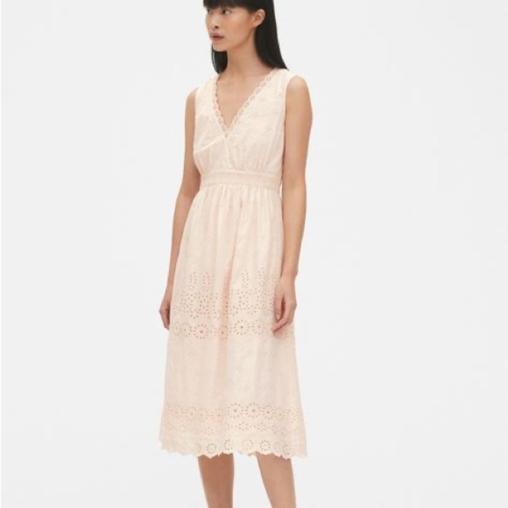 NWT Gap eyelet embroidered V neck midi dress 16 pink